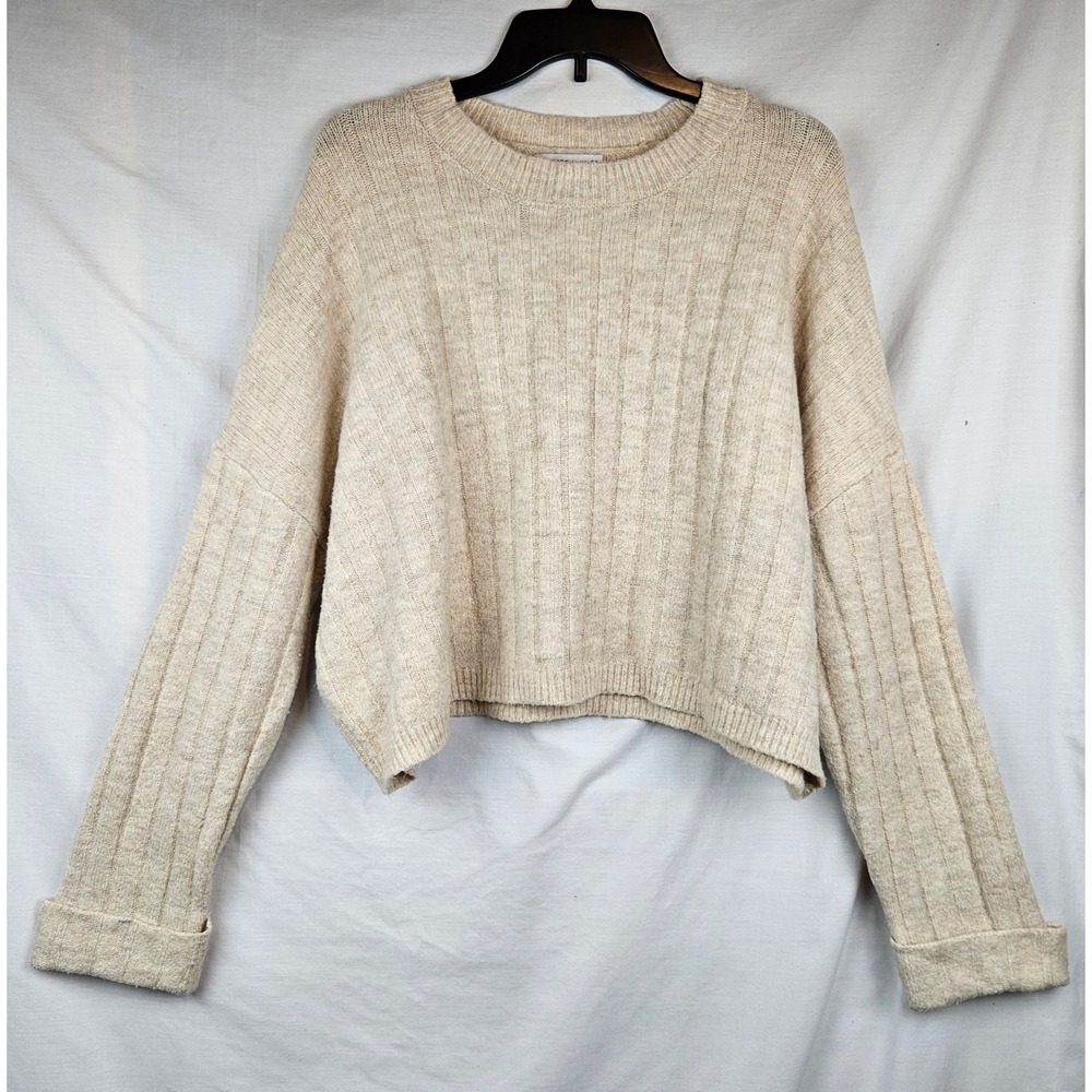 SINCERELY JULES Cream Ribbed Knit Cropped Sweater Womens XL Preppy Classic‎